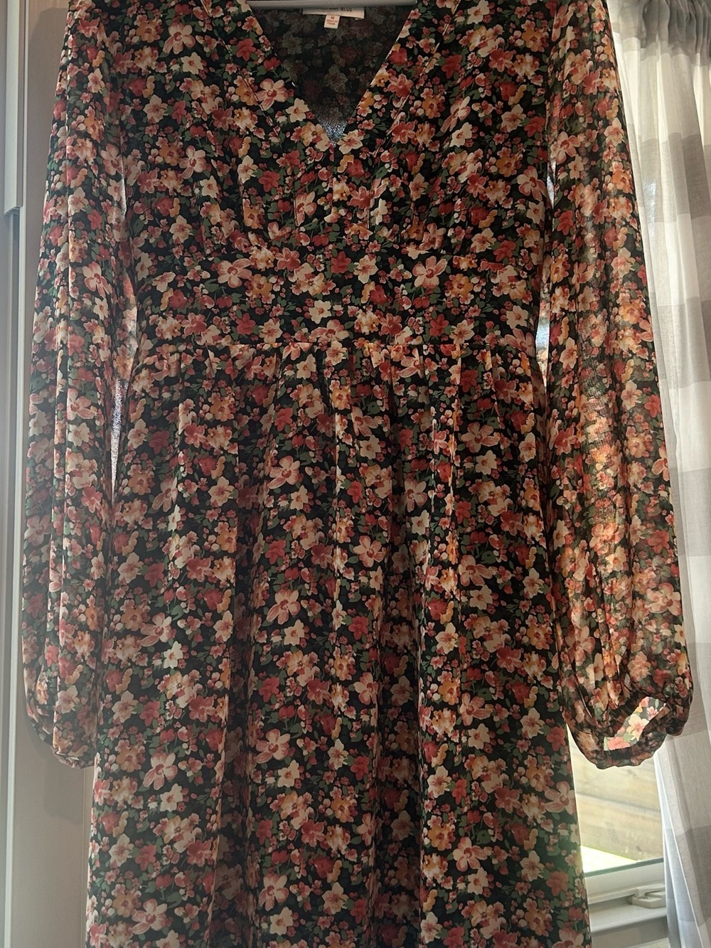 Skies Are Blue Black Floral V-Neck Dress with Pink & Green Accents